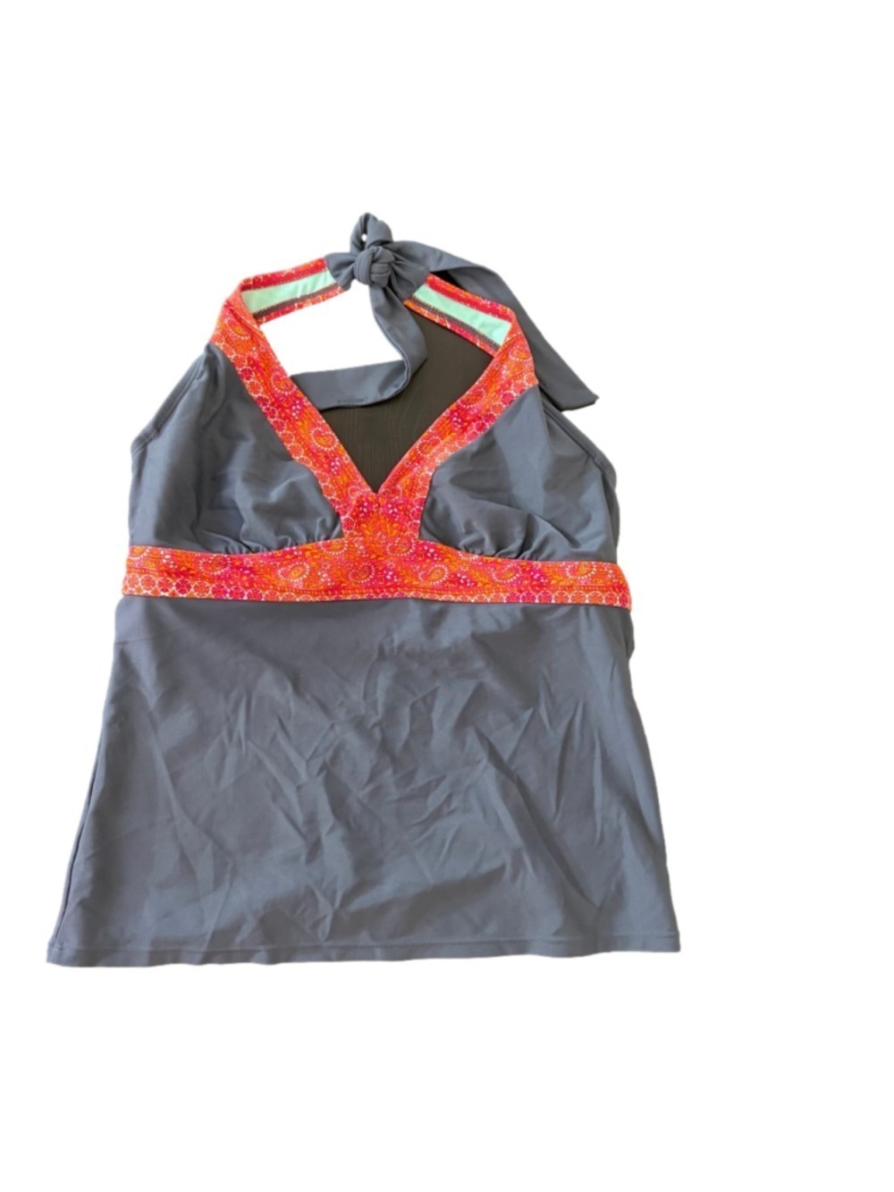 Athleta Ventana Halter Tankini Top Gray Coral Paisley Swimwear Size 38 B/C